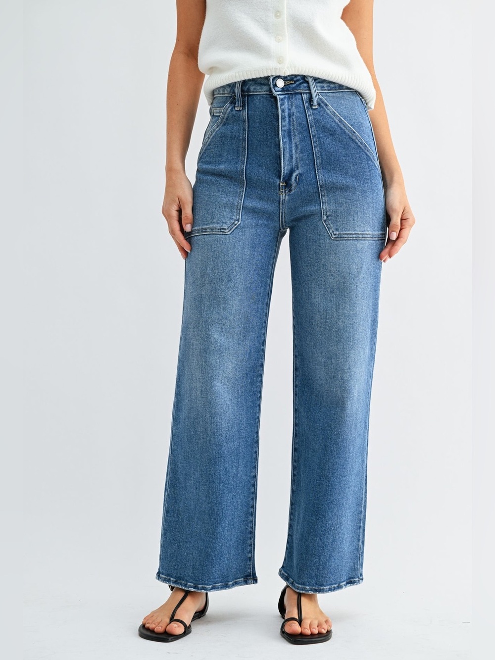 JBD High-Rise Wide-Leg Women's Jeans in Medium Blue